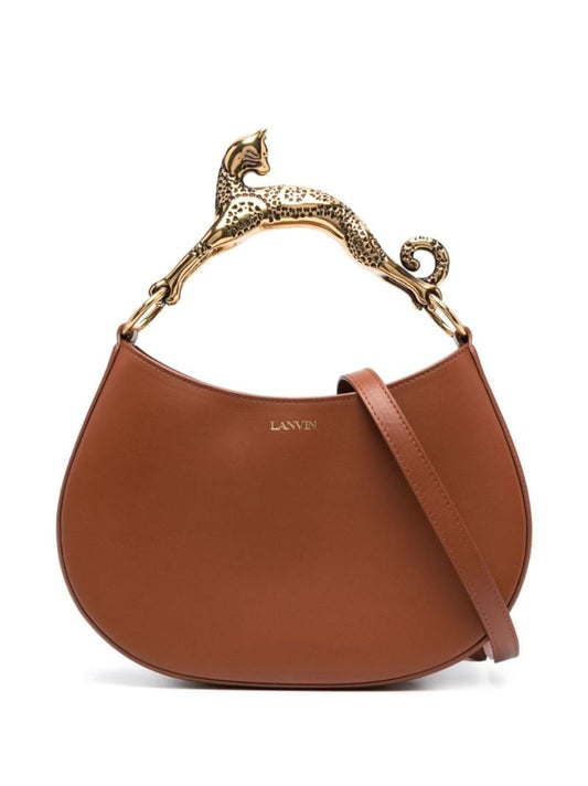 Brown Cat Leather Top Handle Bag