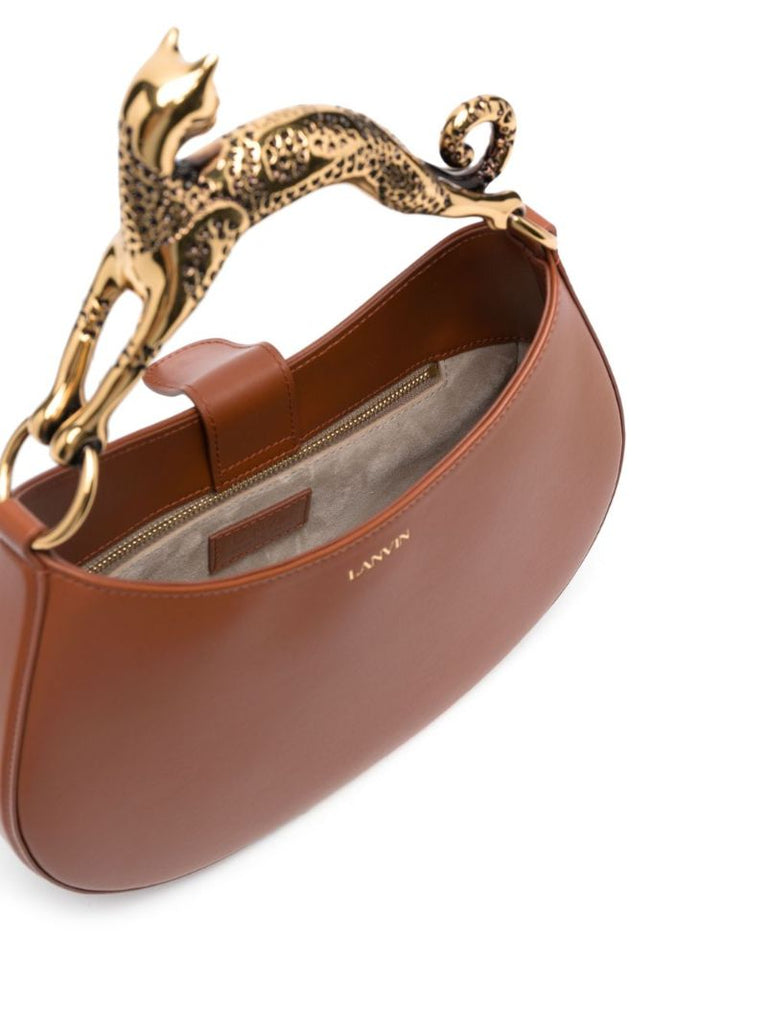 Brown Cat Leather Top Handle Bag