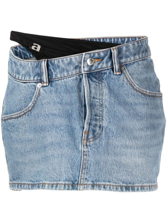 Blue Asymmetric Denim Mini Skirt