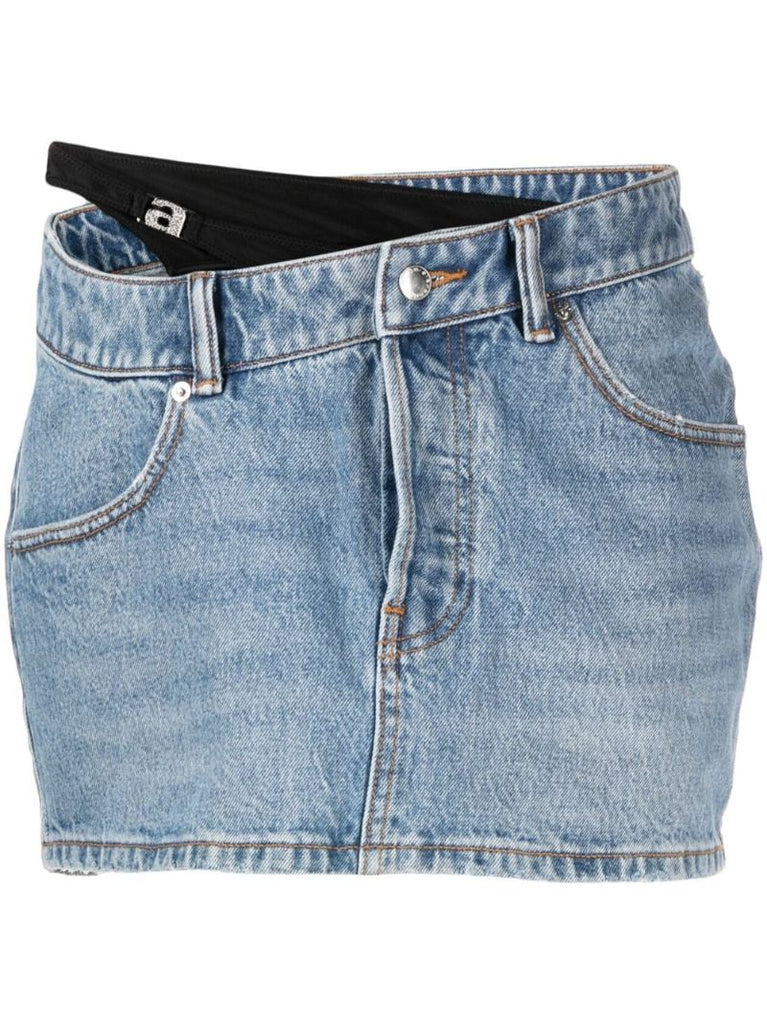 Blue Asymmetric Denim Mini Skirt