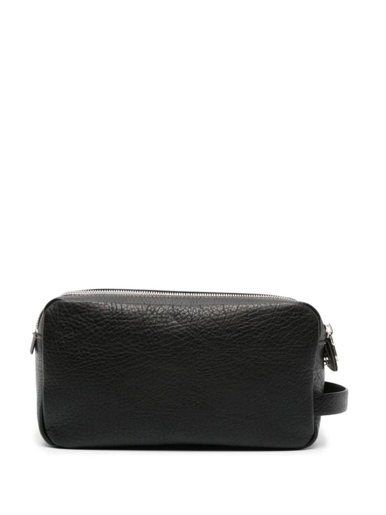 Black Grained Leather Wash Bag