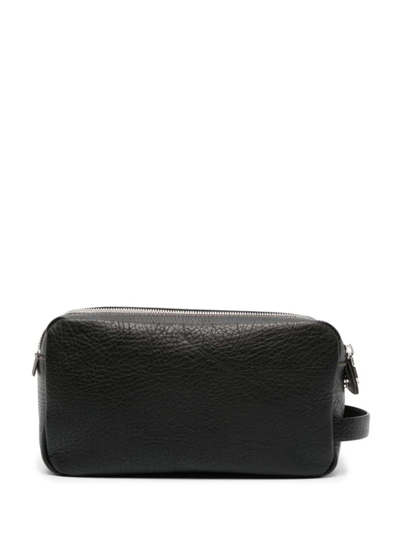 Black Grained Leather Wash Bag