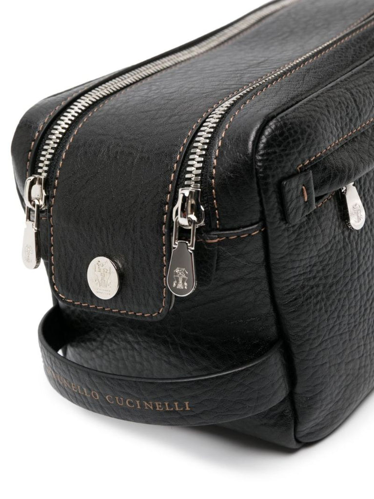 Black Grained Leather Wash Bag