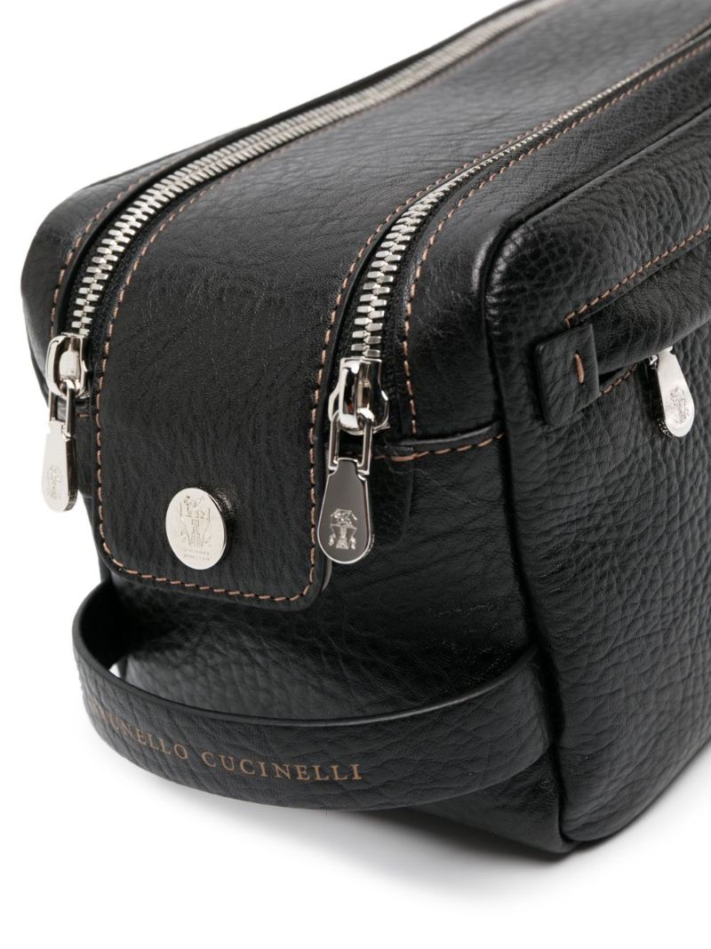 Black Grained Leather Wash Bag