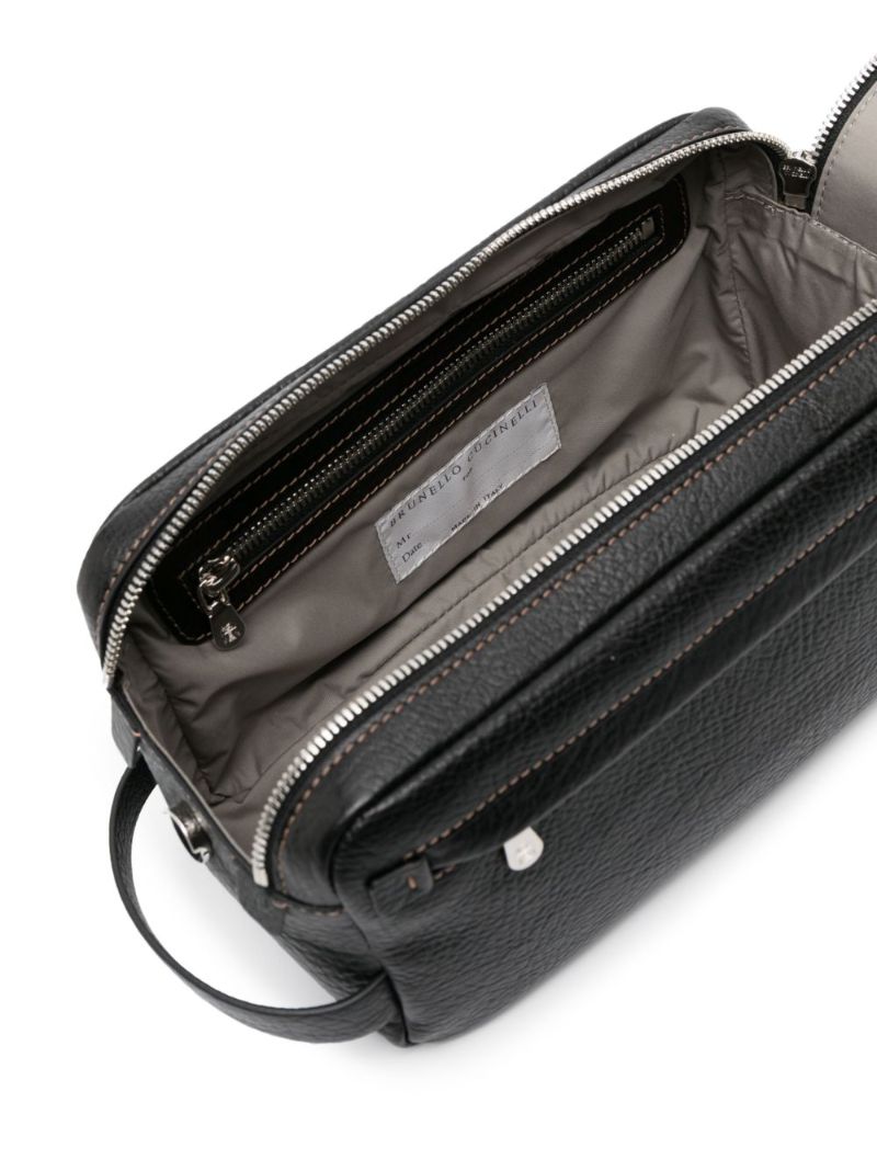Black Grained Leather Wash Bag