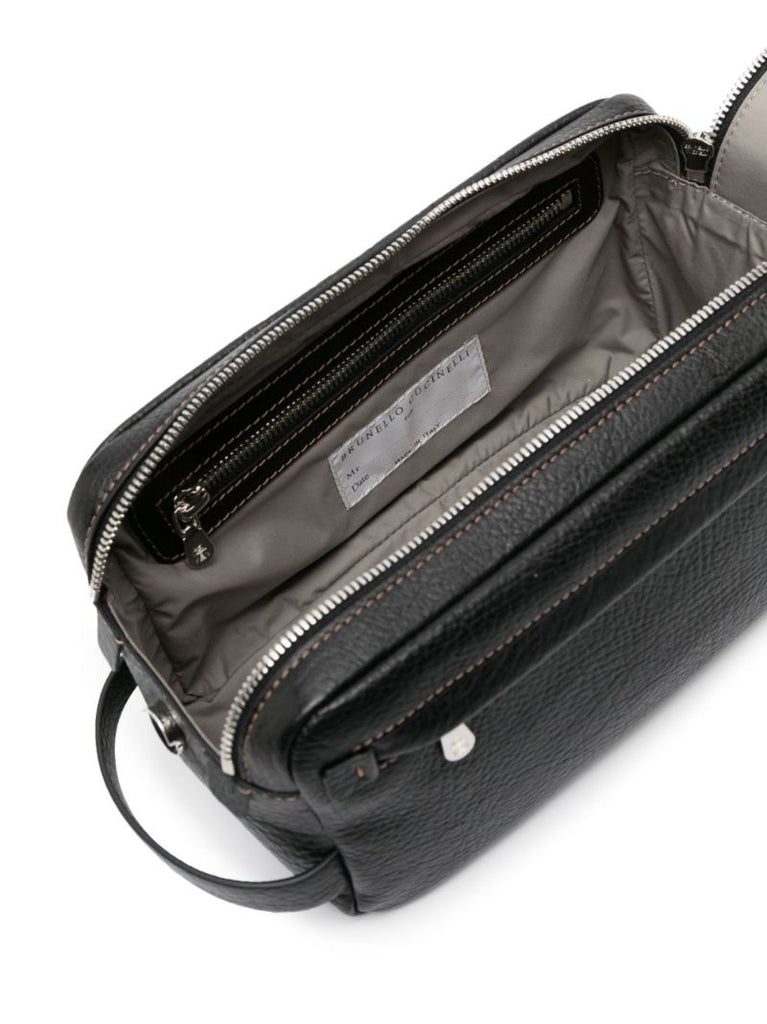 Black Grained Leather Wash Bag