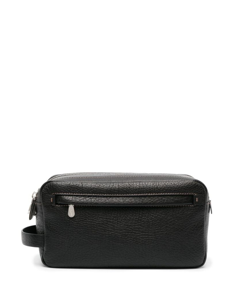 Black Grained Leather Wash Bag