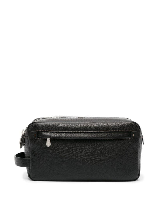 Black Grained Leather Wash Bag
