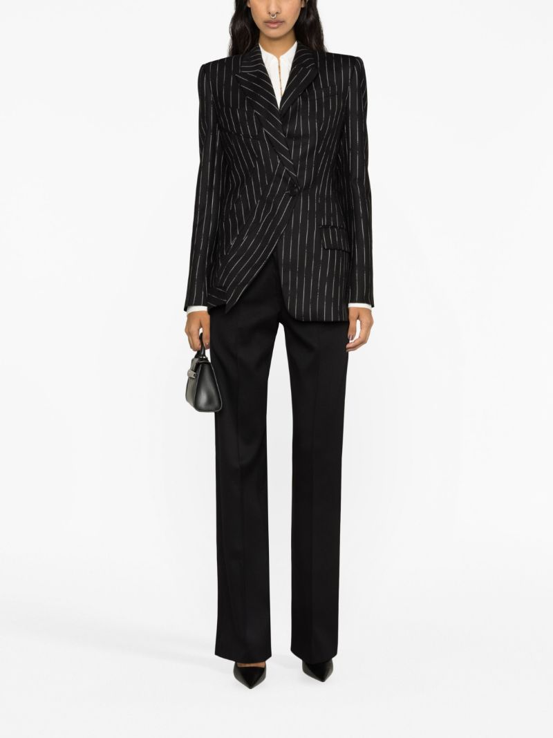 Black Pinstripe Wool Blazer
