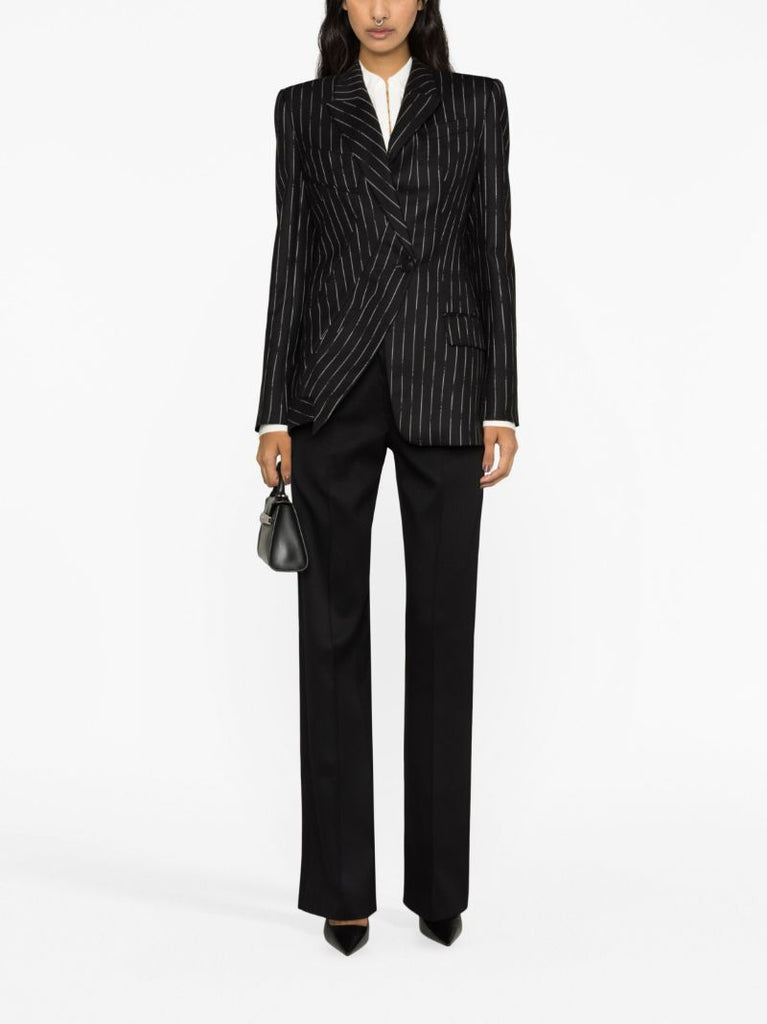 Black Pinstripe Wool Blazer