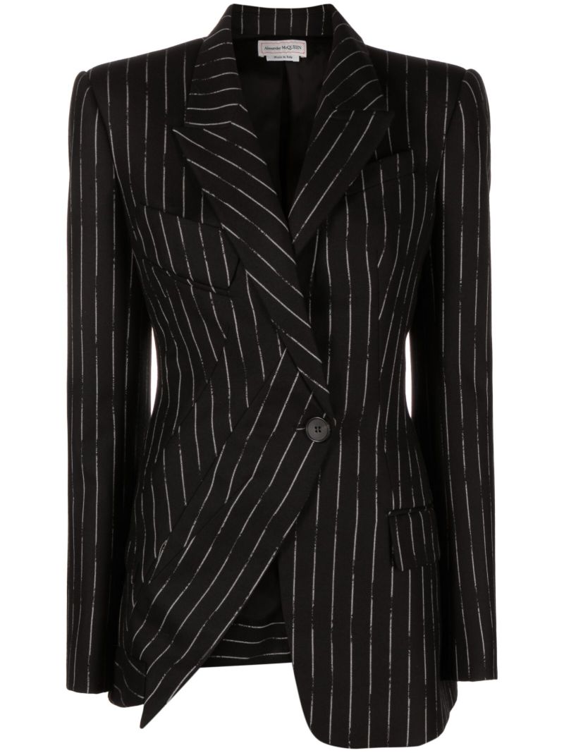 Black Pinstripe Wool Blazer