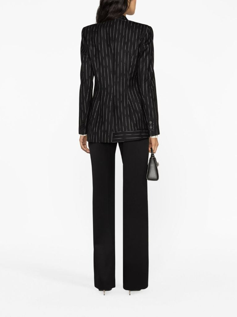 Black Pinstripe Wool Blazer