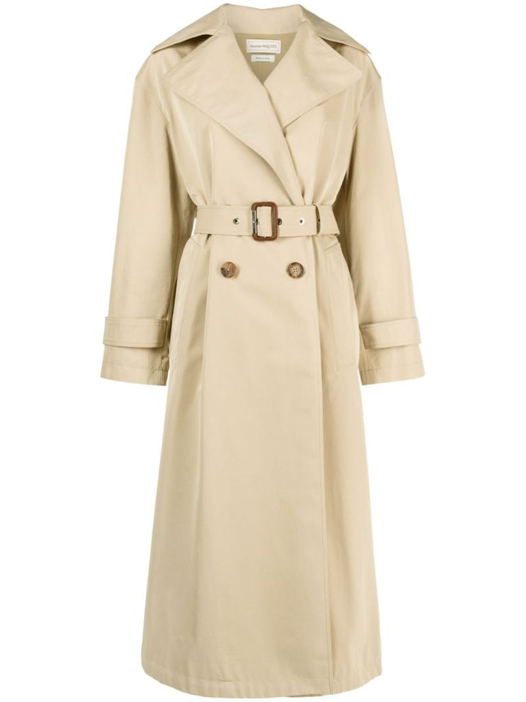 Neutral Belted Cotton Trench Coat