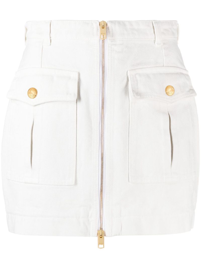 White Zip-up Denim Skirt