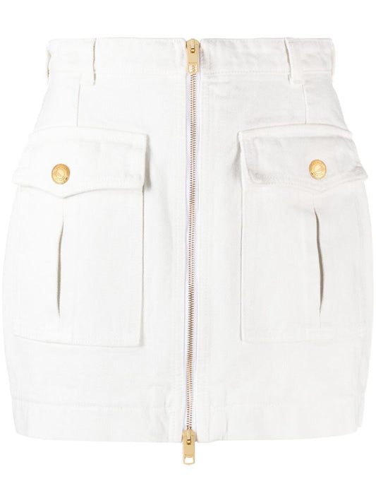 White Zip-up Denim Skirt