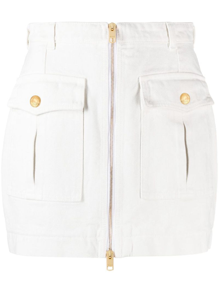 White Zip-up Denim Skirt