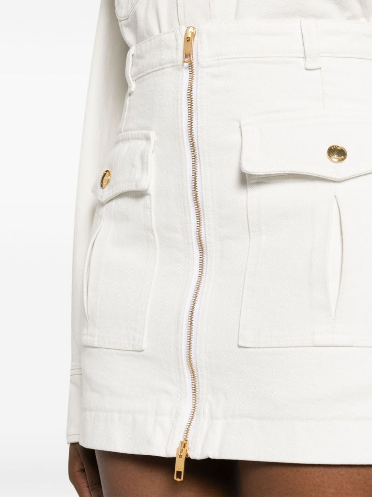 White Zip-up Denim Skirt