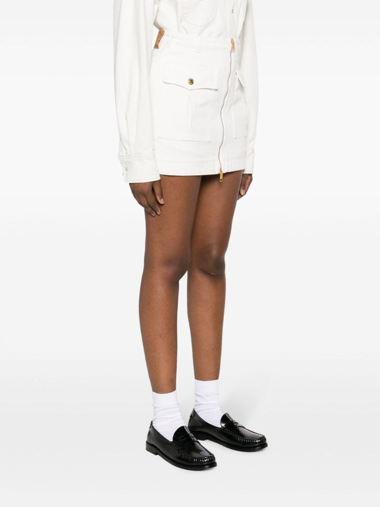 White Zip-up Denim Skirt