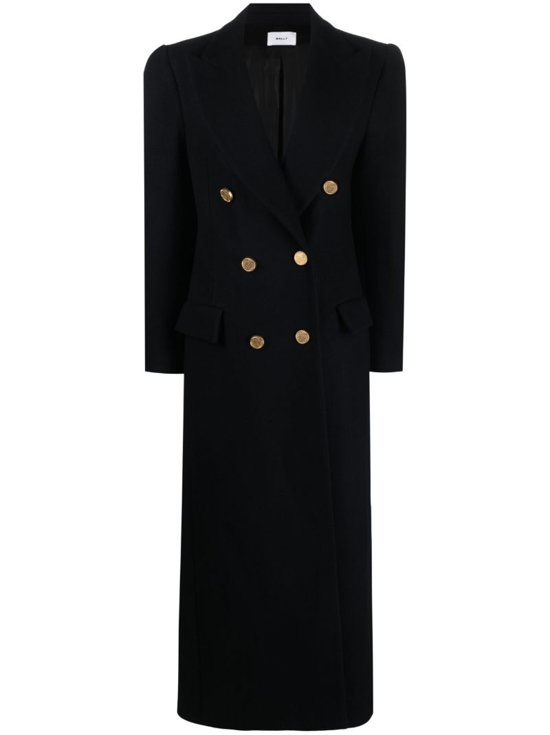 Blue Double-breasted Wool Long Coat