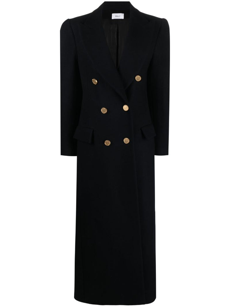 Blue Double-breasted Wool Long Coat