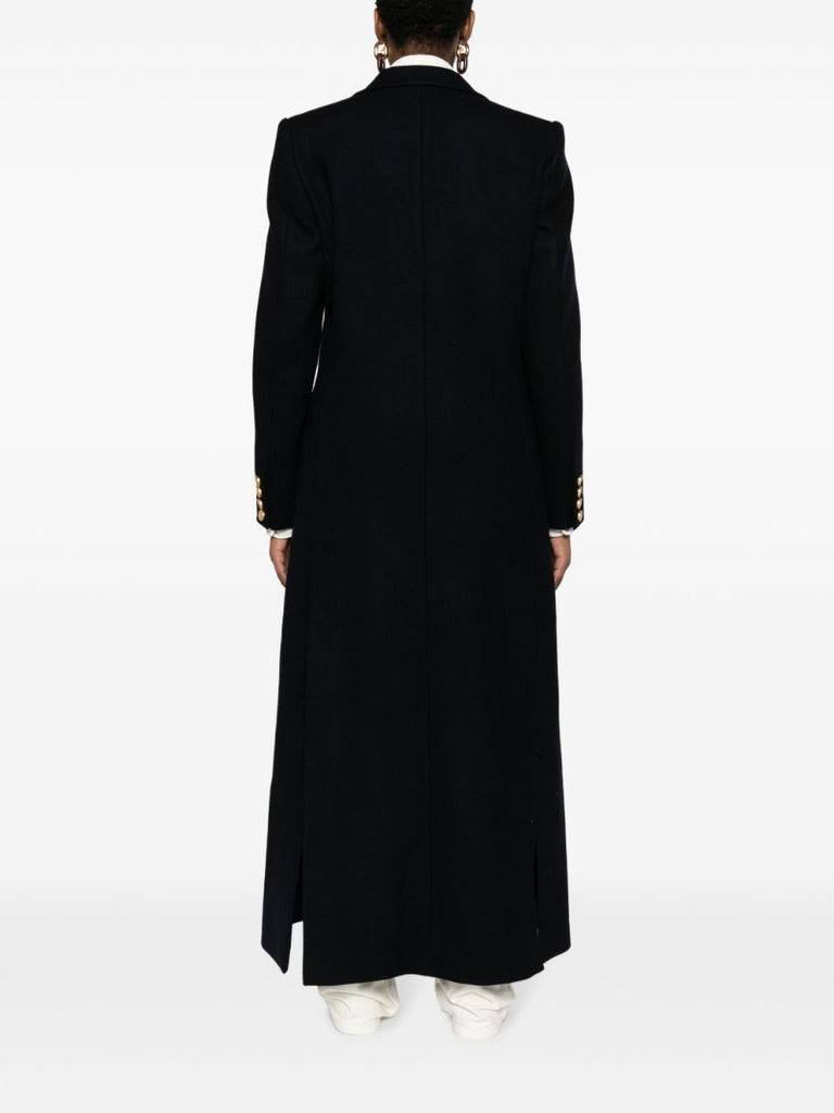 Blue Double-breasted Wool Long Coat