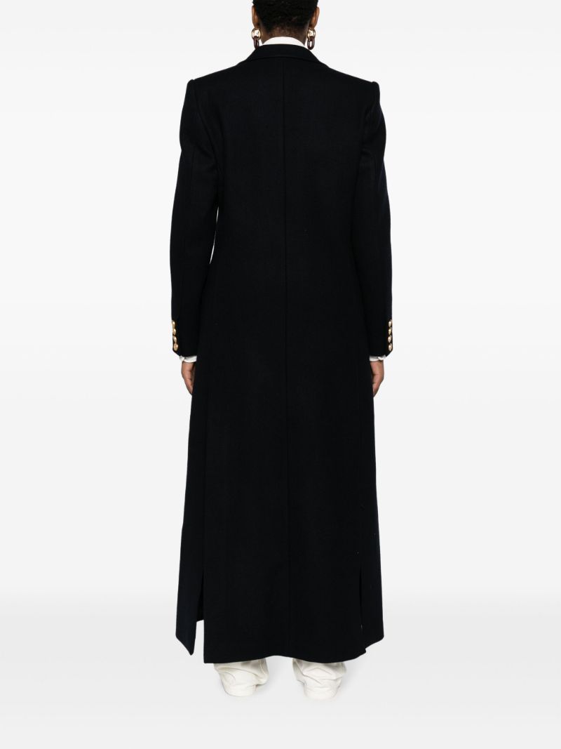 Blue Double-breasted Wool Long Coat