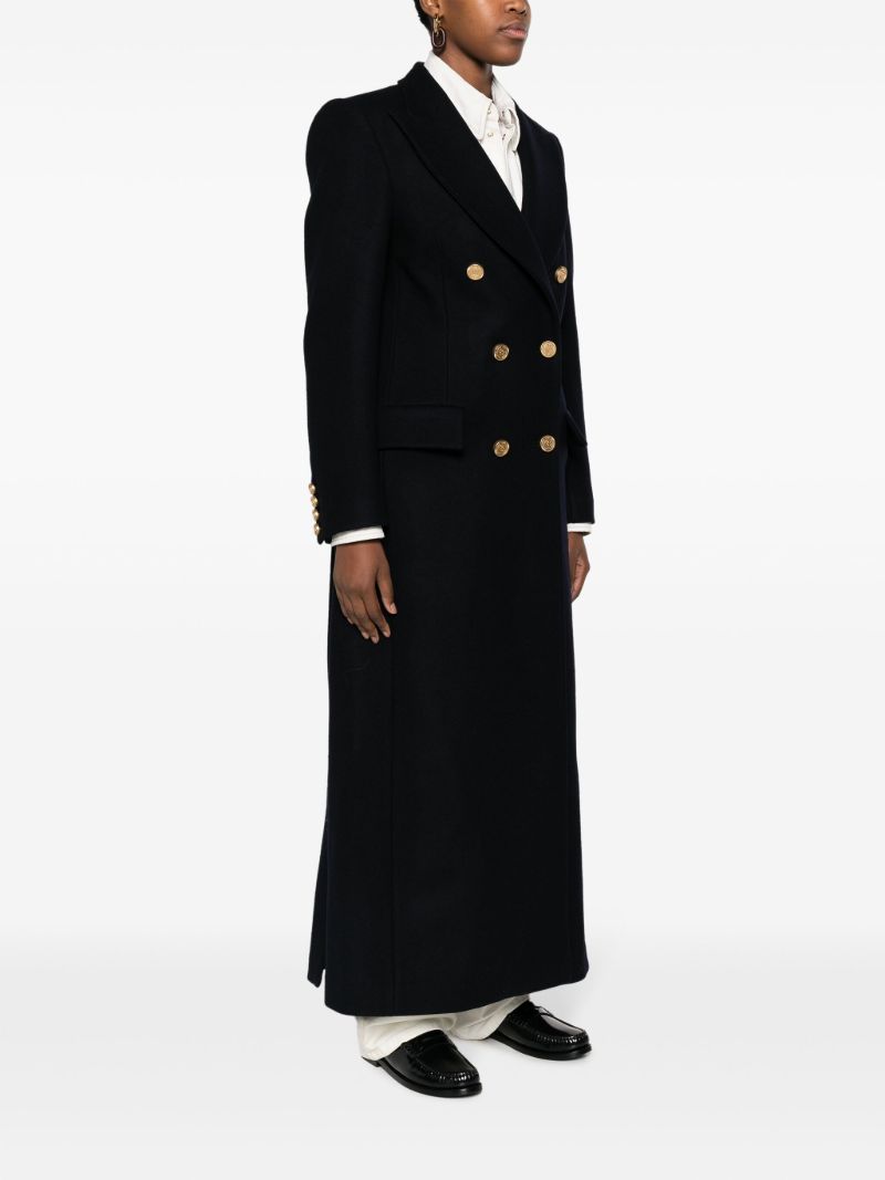 Blue Double-breasted Wool Long Coat