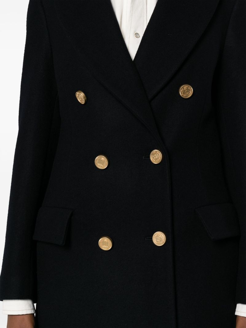 Blue Double-breasted Wool Long Coat