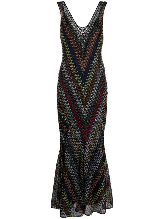 Black Zigzag Crochet Knit Dress