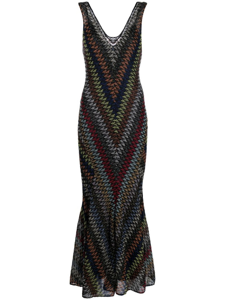 Black Zigzag Crochet Knit Dress