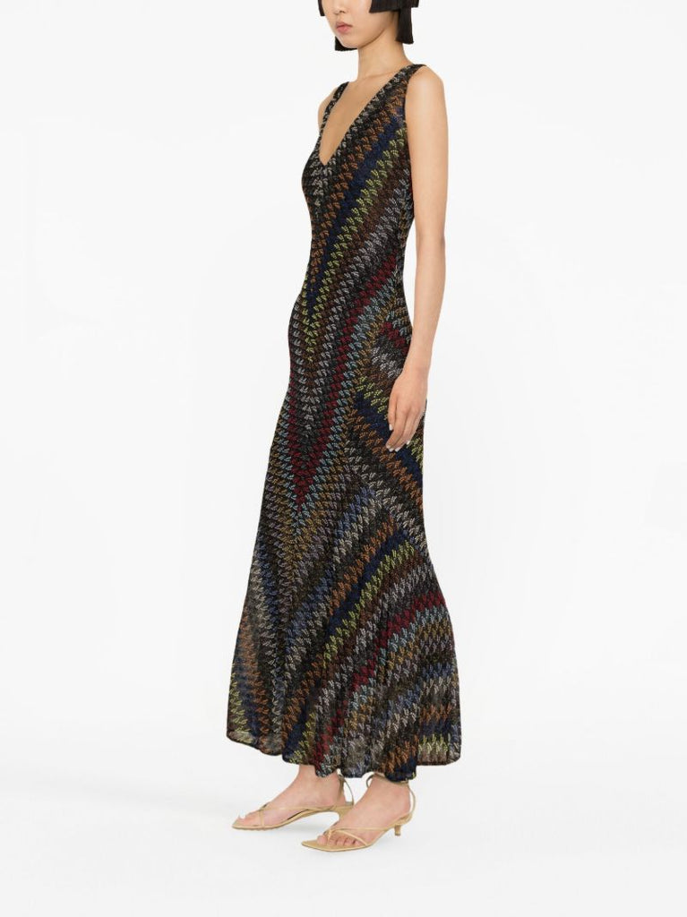 Black Zigzag Crochet Knit Dress