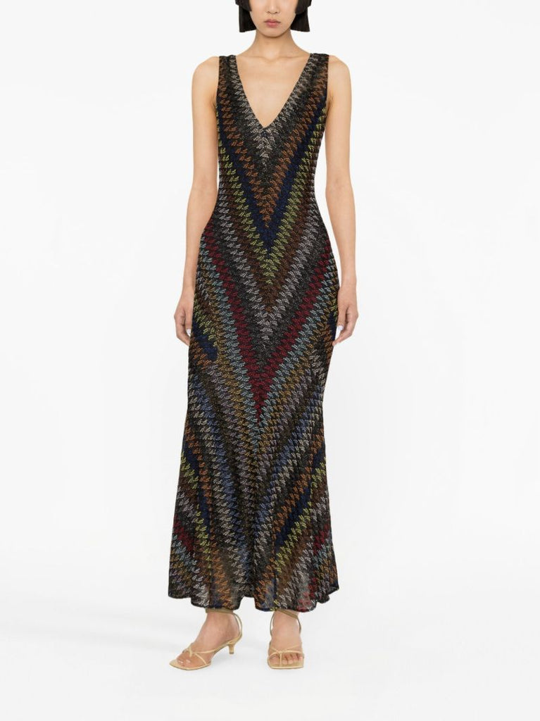 Black Zigzag Crochet Knit Dress