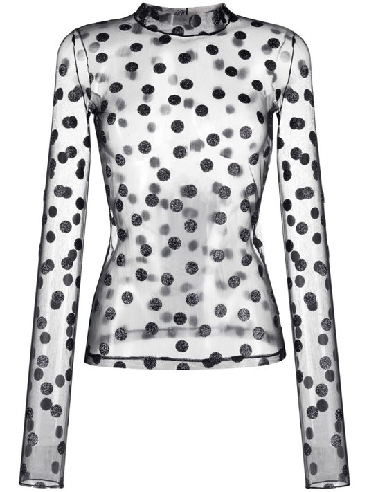 Black Polka Dot Mesh Top