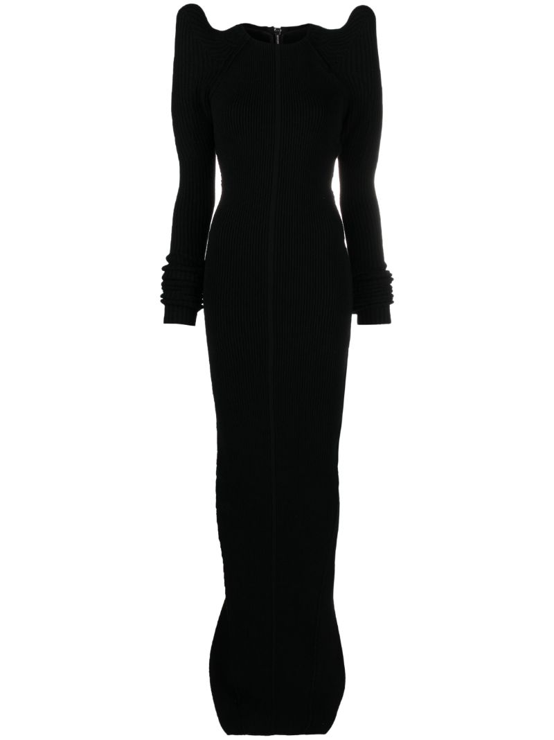 Black Pointed Shoulder Recycled Cashmere Dress