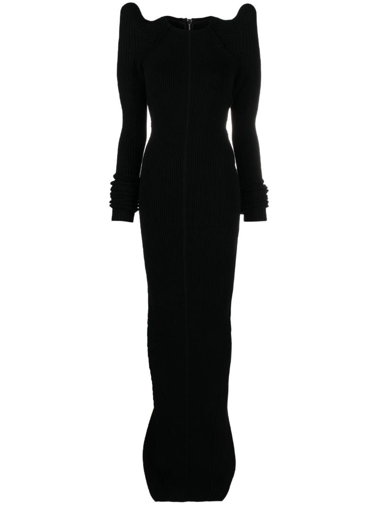 Black Pointed Shoulder Recycled Cashmere Dress