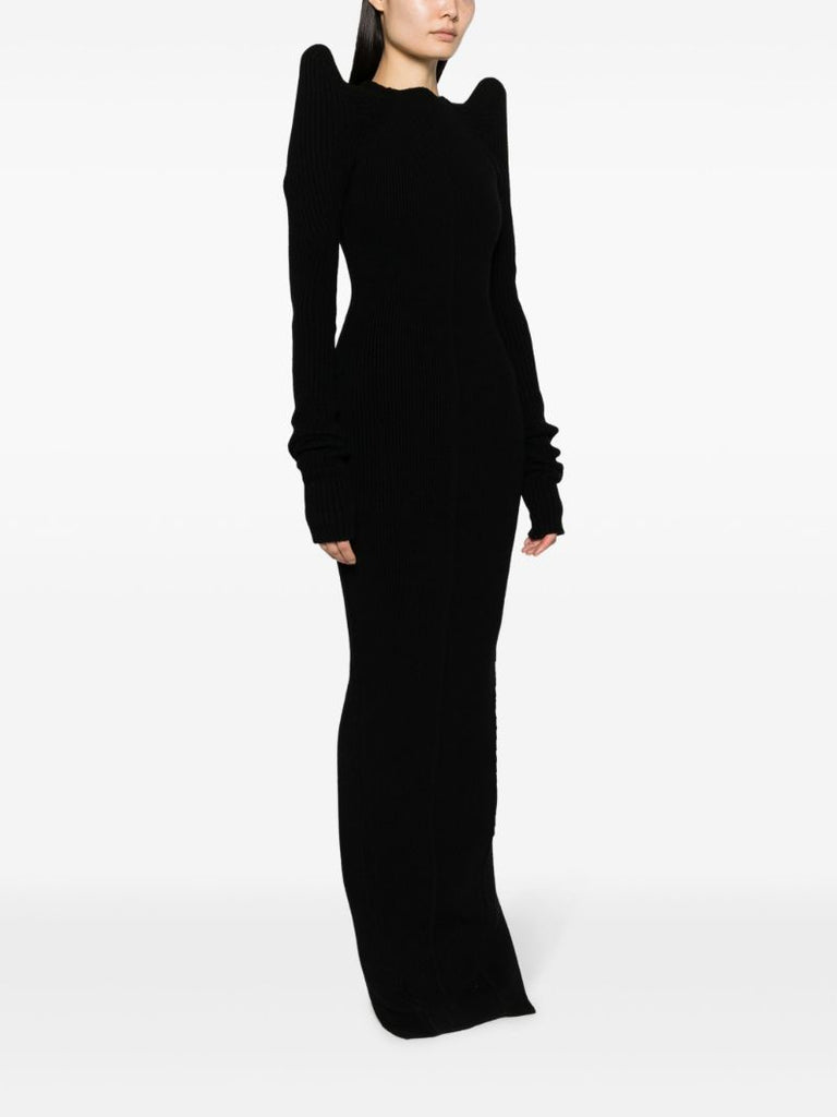 Black Pointed Shoulder Recycled Cashmere Dress