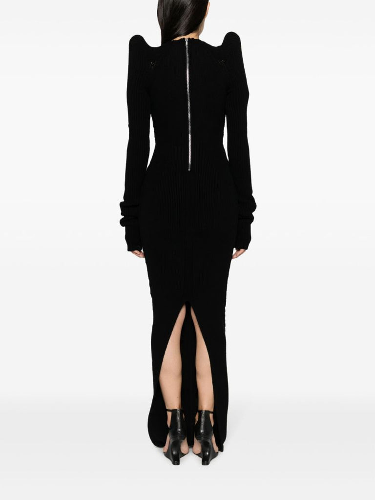 Black Pointed Shoulder Recycled Cashmere Dress