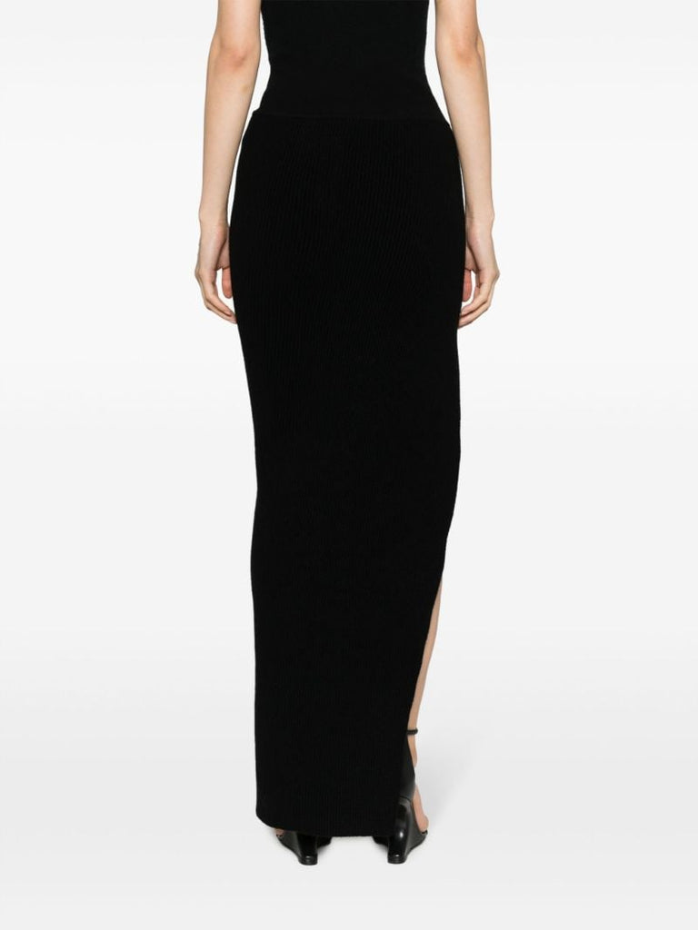 Black Edfu Side Slit Long Cashmere Skirt