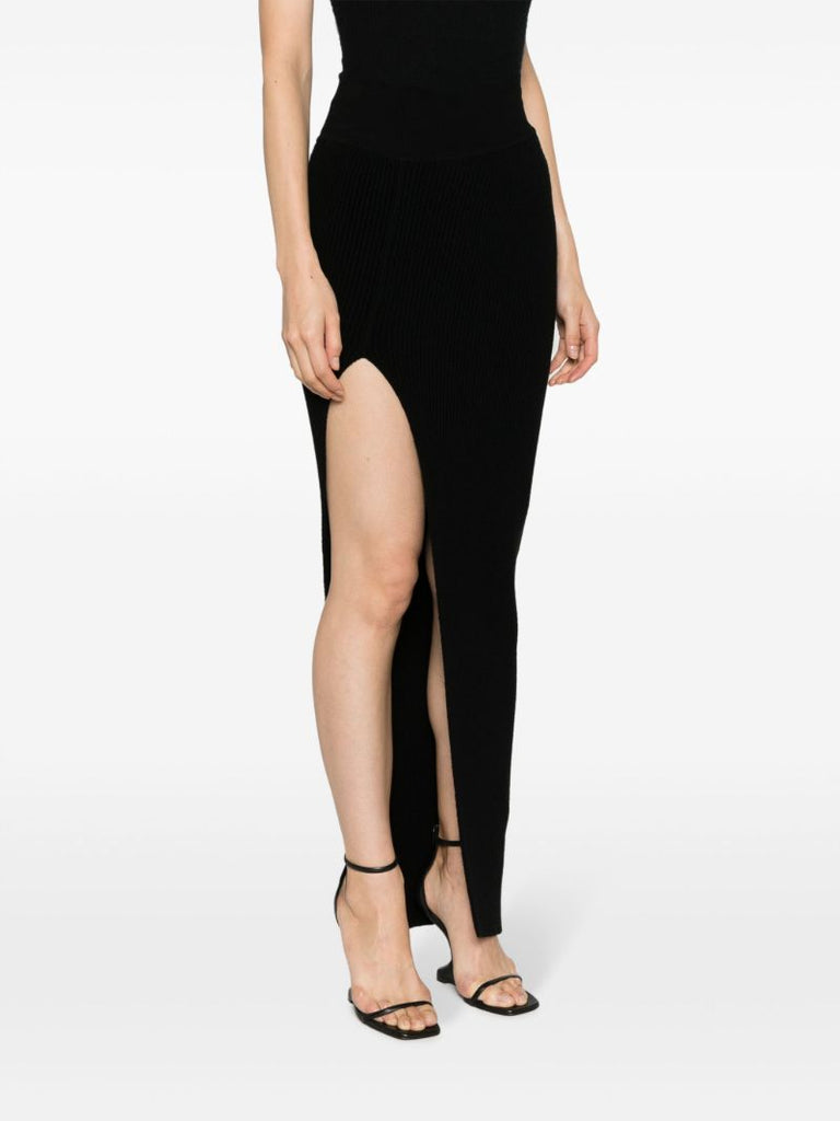Black Edfu Side Slit Long Cashmere Skirt