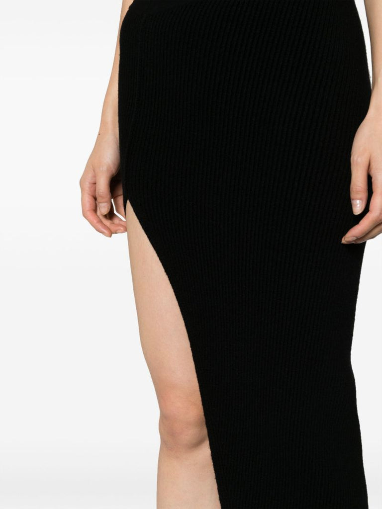 Black Edfu Side Slit Long Cashmere Skirt