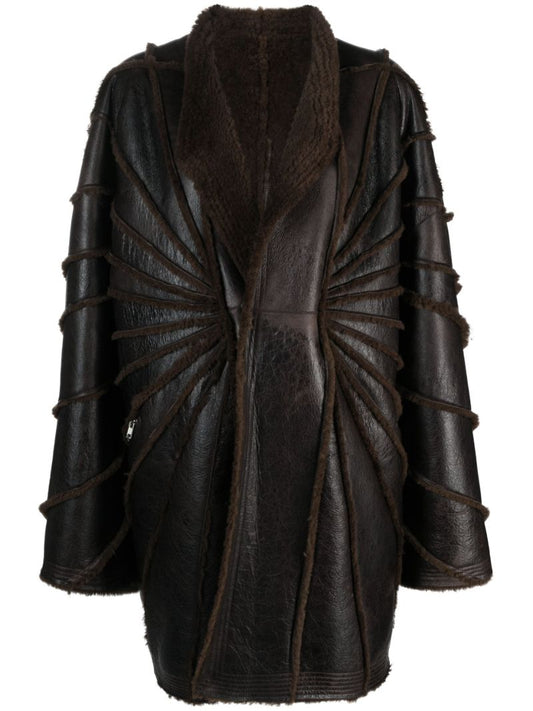 Brown Reversible Leather and Shearling Coat