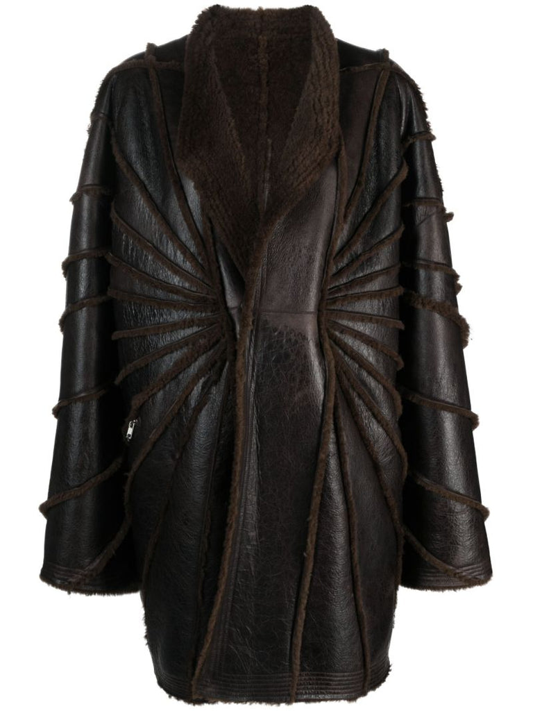 Brown Reversible Leather and Shearling Coat