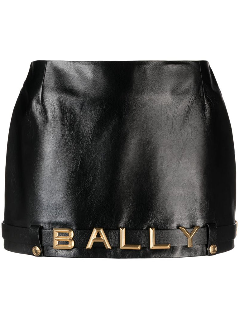 Black Logo-plaque Leather Mini Skirt