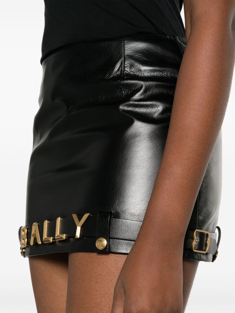 Black Logo-plaque Leather Mini Skirt