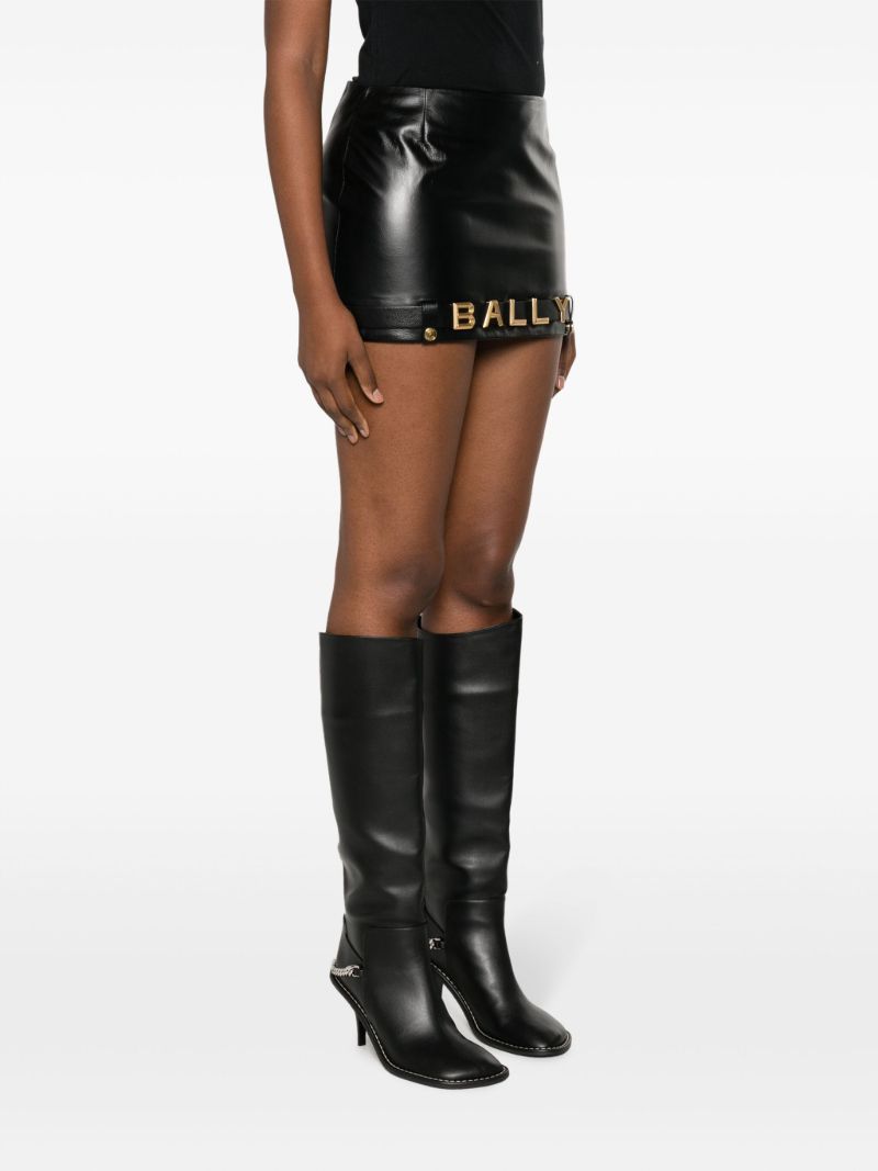 Black Logo-plaque Leather Mini Skirt