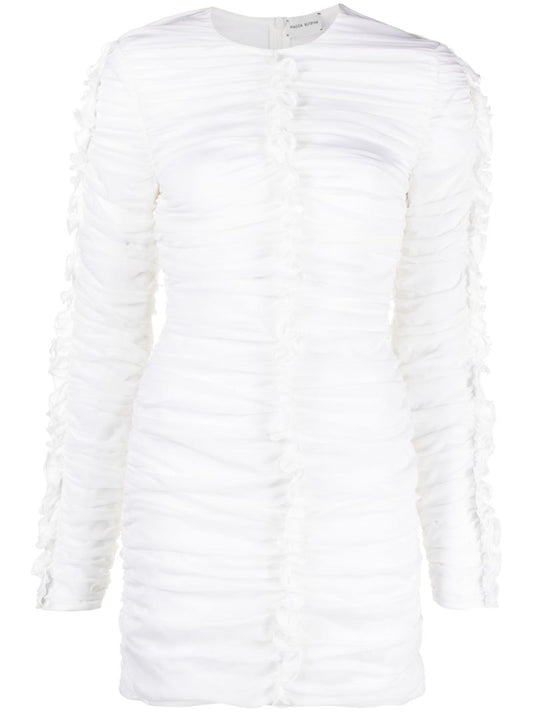White Ruched Silk Mini Dress