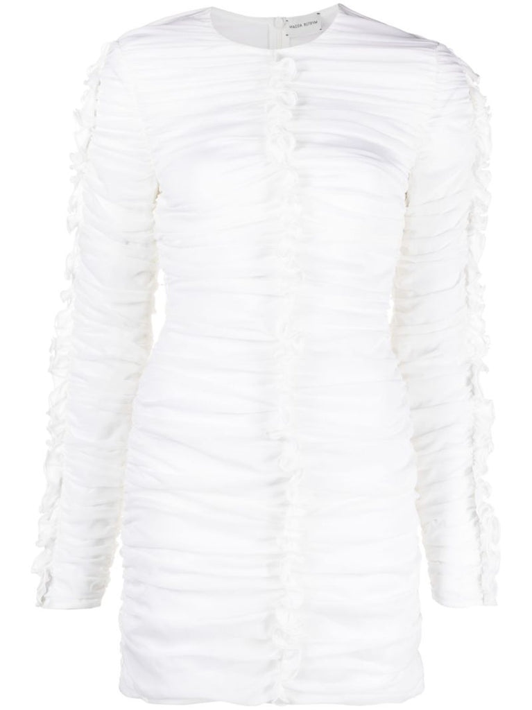White Ruched Silk Mini Dress