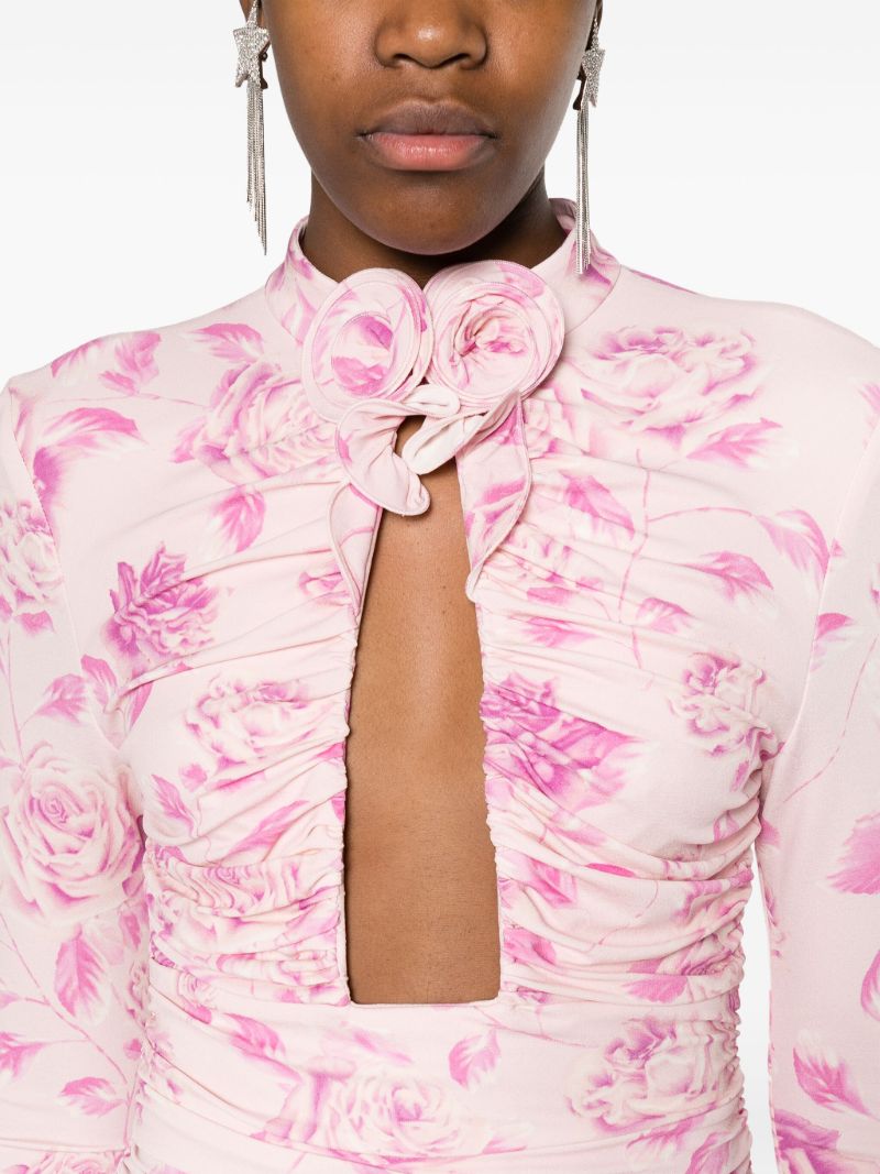 Pink Floral-print Ruched Mini Dress