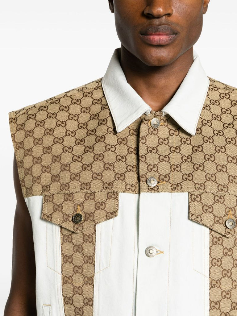 Blue Gg Panelled Denim Gilet