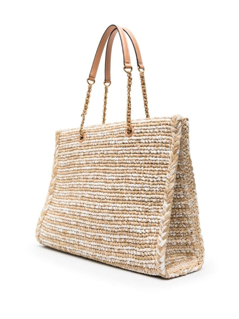 Neutral Ella Raffia Tote Bag